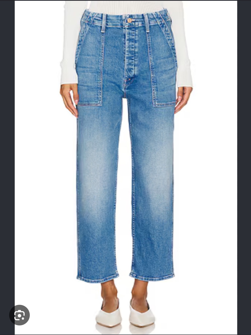 MOTHER Light Blue High-Rise Patch Pocket Private Flood Cropped Jeans 26